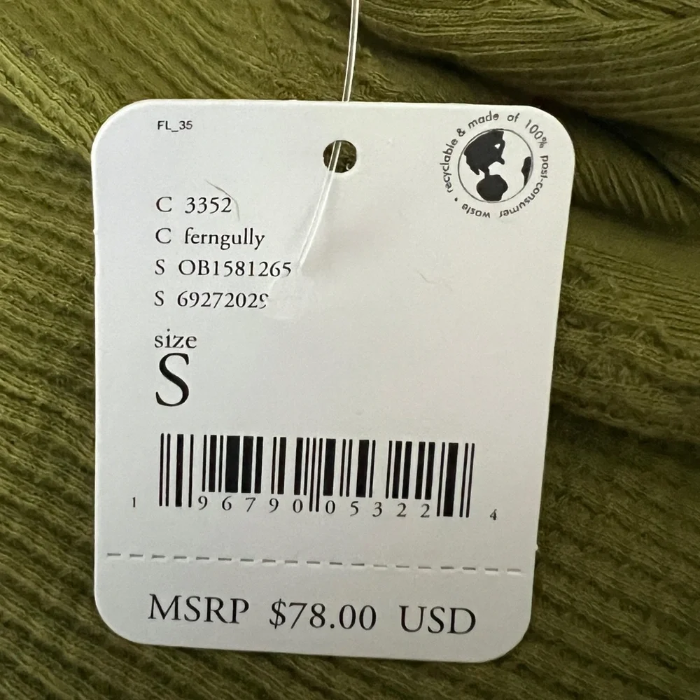 🟠NWT FREE PEOPLE Santa Clara Thermal Oversized Top in Ferngully Olive SMALL